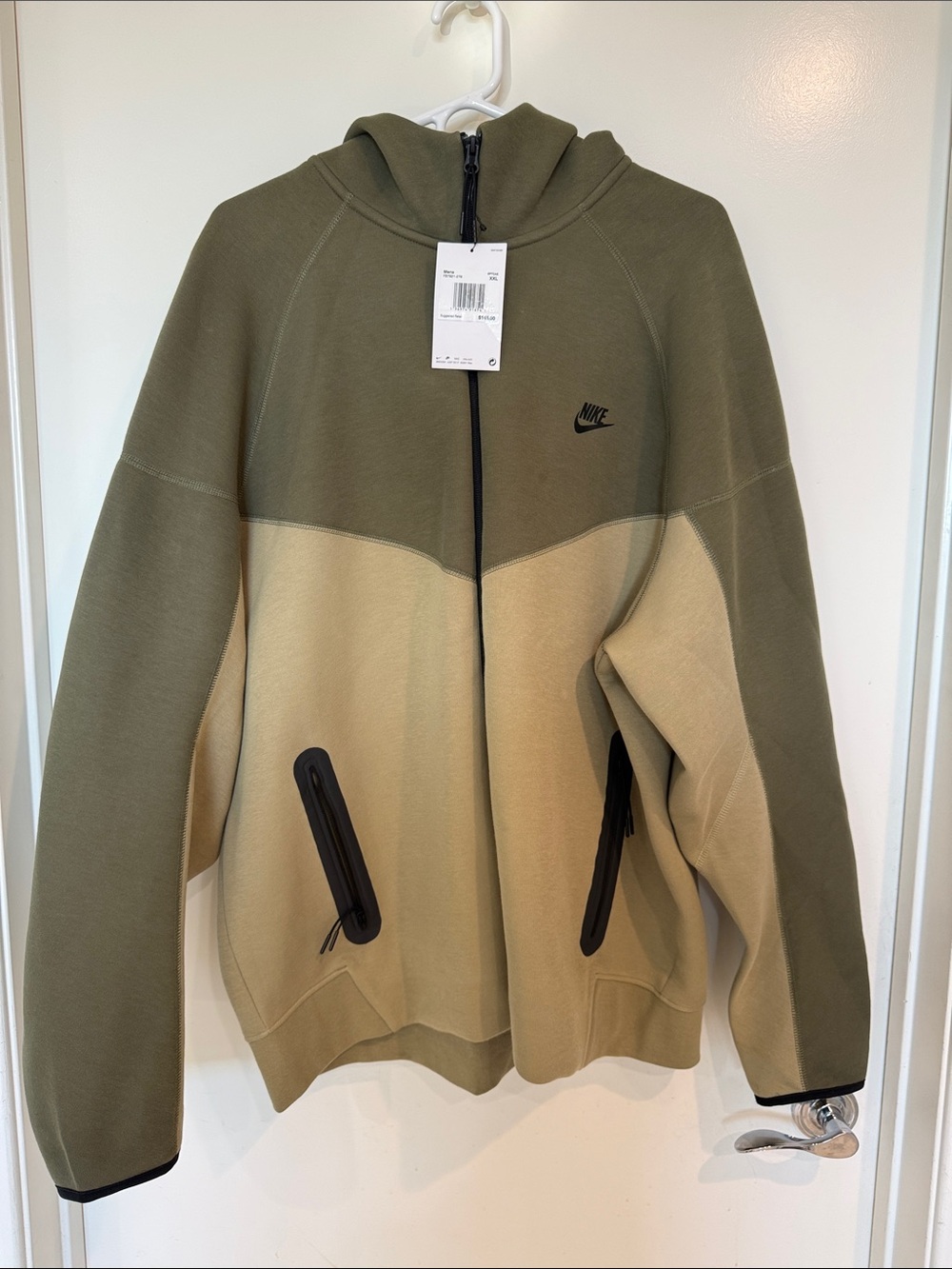 Nike Olive Green & Beige Colorblock Full-Zip Hoodie